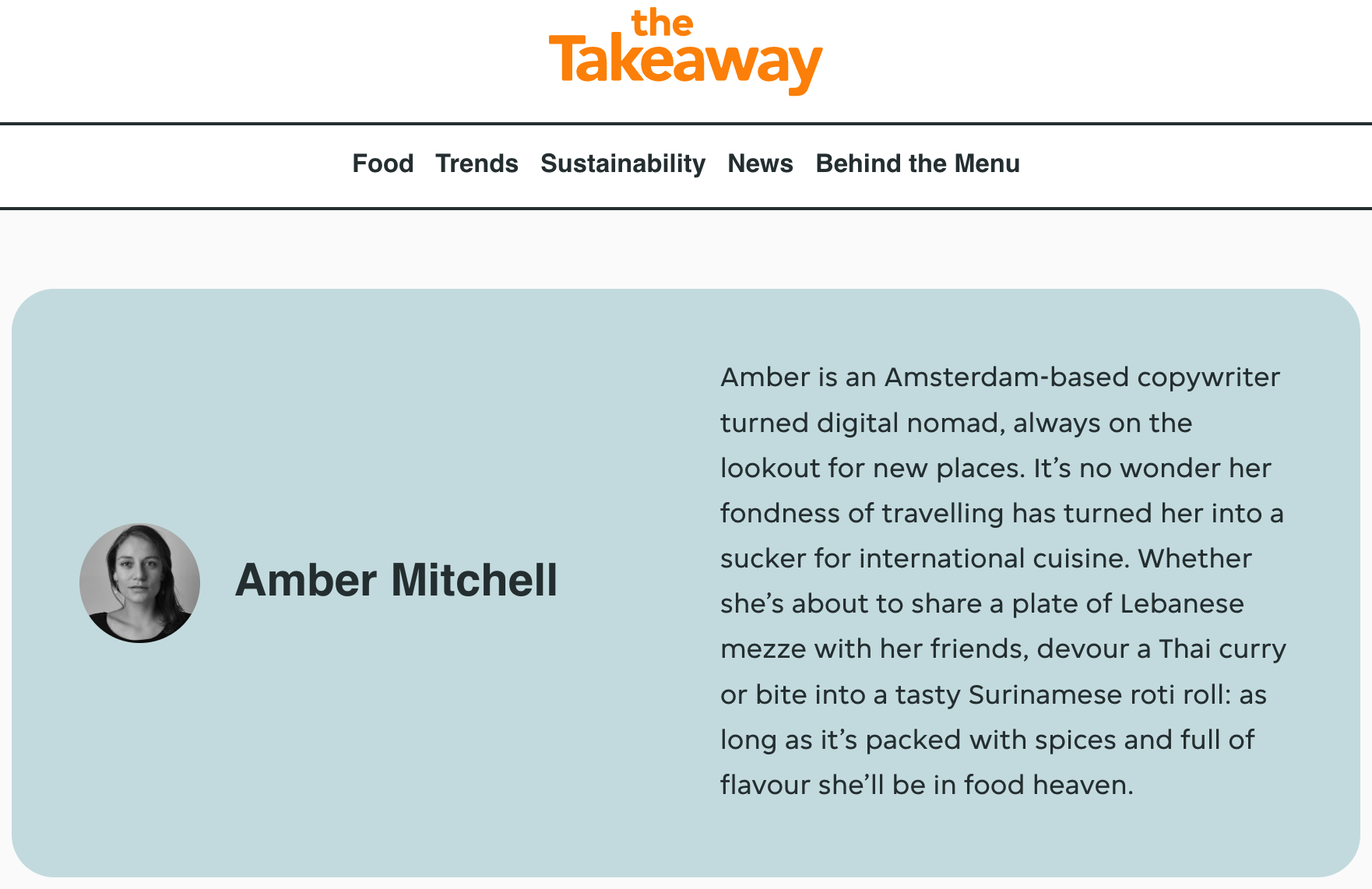 Takeaway Amber Mitchell bio English